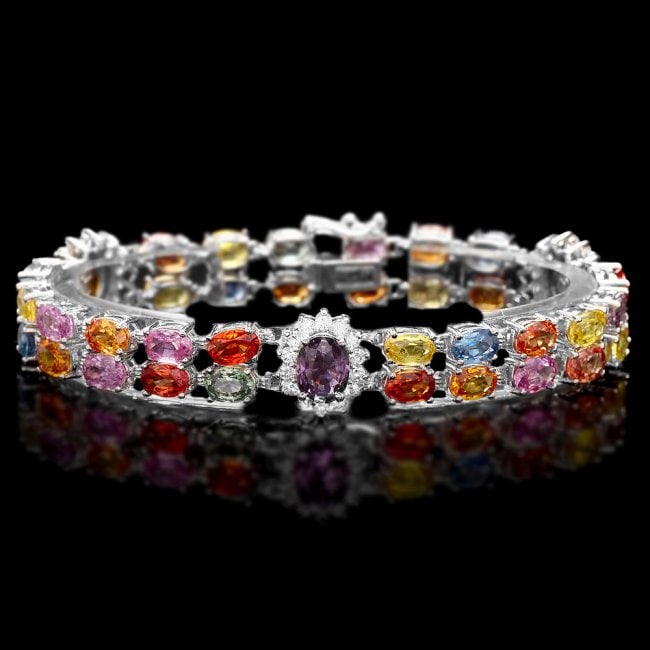 14k Gold 27ct Sapphire 1.20ct Diamond Bracelet: Retail: $18,750.00 ****** 14k Gold 27ct Sapphire 1.20ct Diamond Bracelet ****** Metal: 14k Solid White Gold / Size: 7 / Total Item Weight: 20.0 grams / Country Made: United States / / Main Stone: