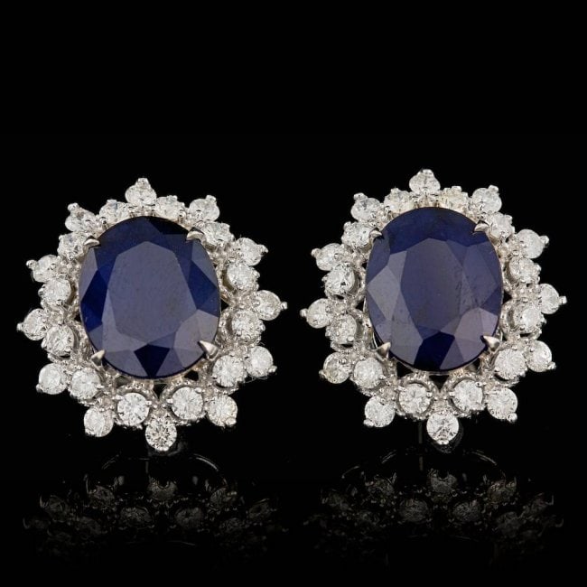 14k Gold 7.00ct Sapphire 1.30ct Diamond Earrings: Retail: $6,800.00 ****** 14k Gold 7.00ct Sapphire 1.30ct Diamond Earrings ****** Metal: 14k Solid White Gold / Total Item Weight: 5.8 grams / Country Made: United States / / Main Stone: Sapphire /