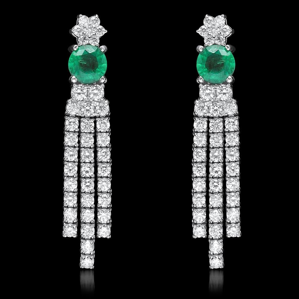 14k White Gold 1.70ct Emerald 2.62ct Diamond Earrings: Retail: $14,330.00 ****** 14k White Gold 1.70ct Emerald 2.62ct Diamond Earrings ****** Metal: 14K White Gold / Total Item Weight: 7.6 grams / Country Made: United States / / Main Stone: Emerald /