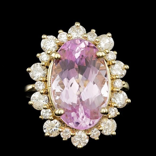 14k Gold 10.00ct Kunzite 1.55ct Diamond Ring: Retail: $9,500.00 ****** 14k Gold 10.00ct Kunzite 1.55ct Diamond Ring ****** Metal: 14k Solid Yellow Gold / Size: 7.5 / Total Item Weight: 8.5 grams / Country Made: United States / / Main Stone: