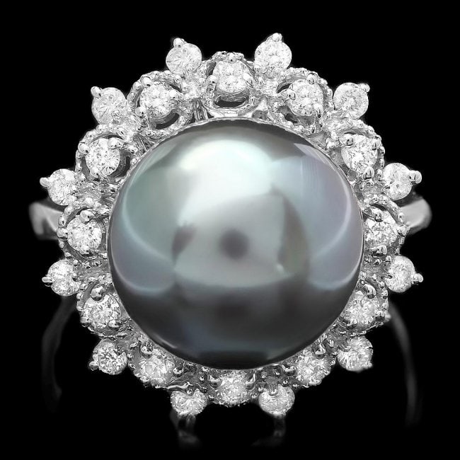 14k Gold 12 X 12mm Pearl 0.60ct Diamond Ring: Retail: $6,800.00 ****** 14k Gold 12 X 12mm Pearl 0.60ct Diamond Ring ****** Metal: 14k Solid White Gold / Size: 7.25 / Total Item Weight: 7.5 grams / Country Made: United States / / Main Stone: Pearl