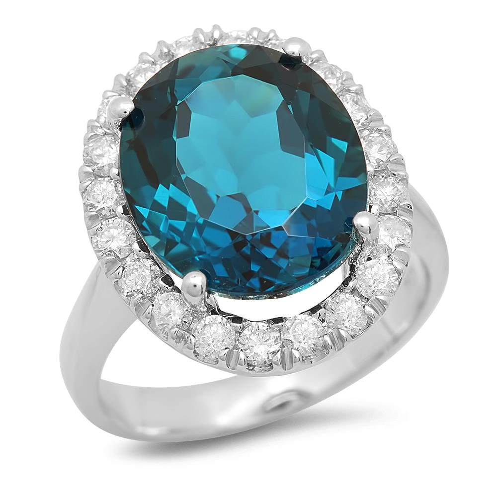 14K Gold 9.30ct Blue Topaz 0.80cts Diamond Ring (1 of 5)