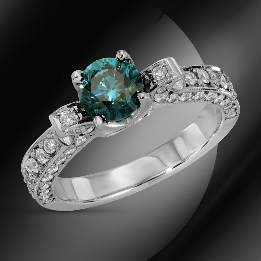 14K Gold 1.73cts Diamond Ring: Retail: $15,930*****14K Gold Diamond Ring*****Metal: 14K White Gold/ Total Wt.: 5.2g / Country Made US// Main Stone: Natural Diamonds / Carat Total Wt.: 1.00cts / Treatment: Color Enhanced / Color: