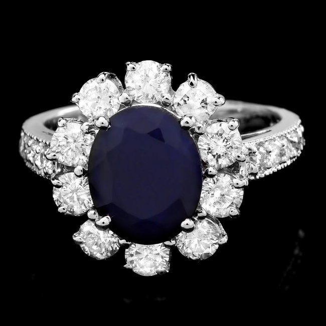 14k White Gold 2.60ct Sapphire 1.5ct Diamond Ring (1 of 4)