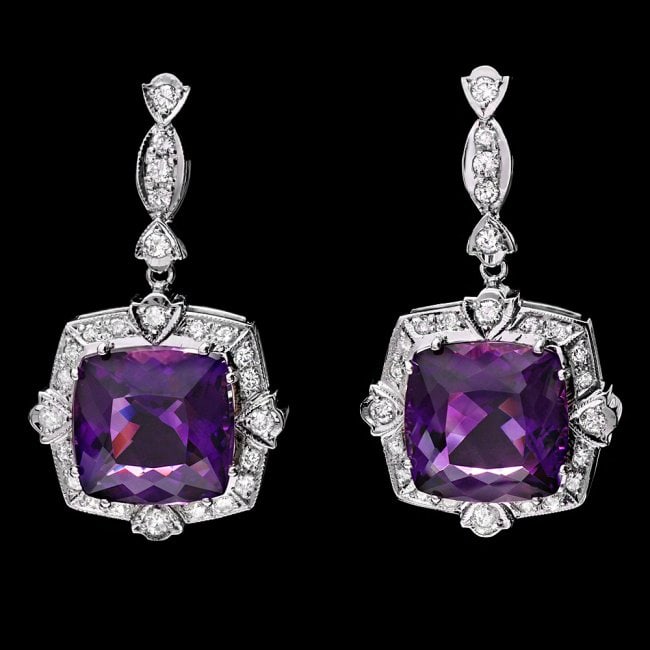 14k Gold 22.50ct Amethyst 0.40ct Diamond Earrings (1 of 5)