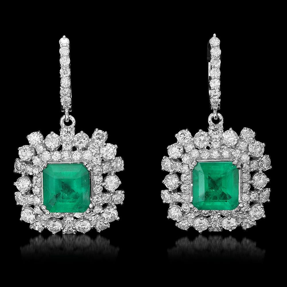 14K Gold 5.68ct Emerald 5.75ct Diamond Earrings (1 of 4)