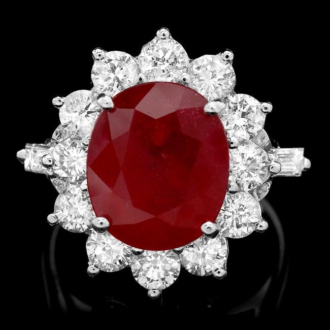 14k White Gold 7.00ct Ruby 2.3ct Diamond Ring: Retail: $13,620.00 ****** 14k White Gold 7.00ct Ruby 2.3ct Diamond Ring ****** Metal: 14k Solid White Gold / Size: 5.75 / Total Item Weight: 8.5 grams / Country Made: United States / / Main Stone: Rub