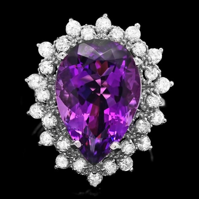 14k Gold 7.40ct Amethyst 0.95ct Diamond Ring: Retail: $4,500.00 ****** 14k Gold 7.40ct Amethyst 0.95ct Diamond Ring ****** Metal: 14k Solid White Gold / Size: 7.25 / Total Item Weight: 6.0 grams / Country Made: United States / / Main Stone: Ameth