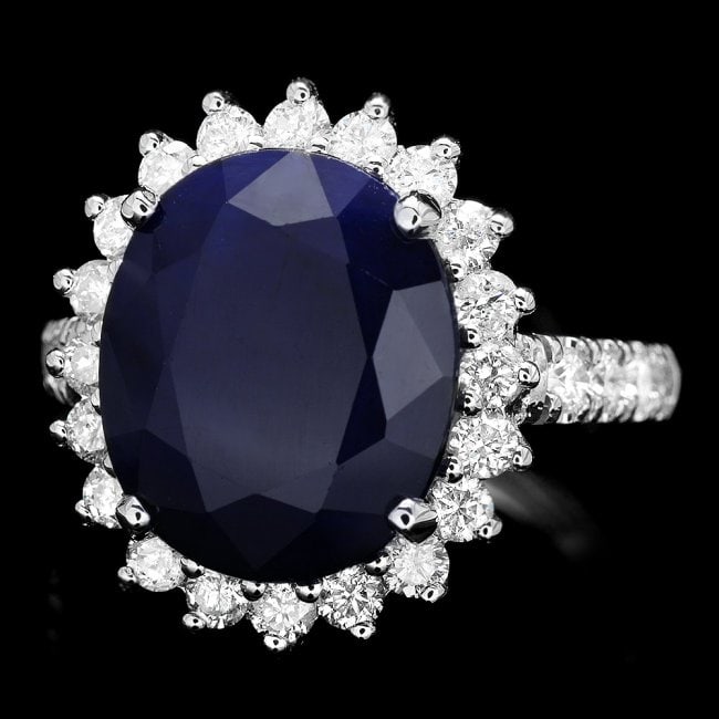 14k Gold 8.00ct Sapphire 1.15ct Diamond Ring: Retail: $10,800.00 ****** 14k Gold 8.00ct Sapphire 1.15ct Diamond Ring ****** Metal: 14k Solid White Gold / Size: 7 / Total Item Weight: 7.0 grams / Country Made: United States / / Main Stone: Sapphir
