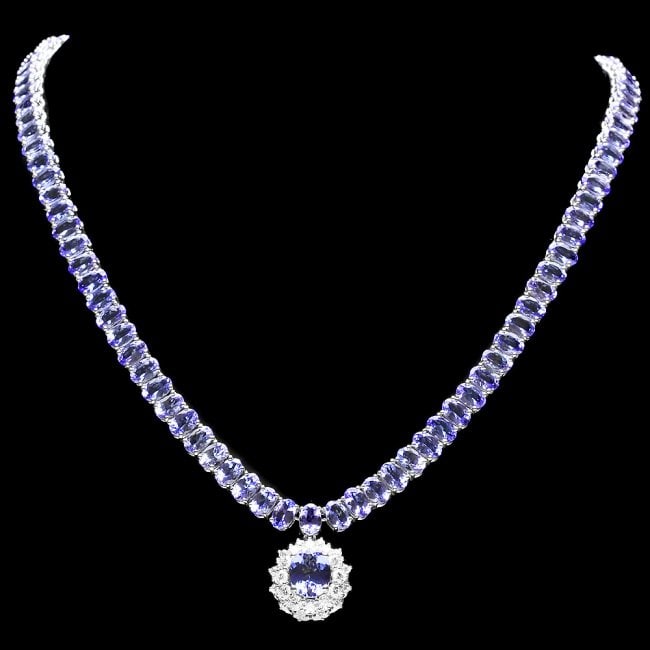 14k W Gold 45ct Tanzanite 1.35ct Diamond Necklace: Retail: $23,600.00 ****** 14k W Gold 45ct Tanzanite 1.35ct Diamond Necklace ****** Metal: 14k Solid White Gold / Size: 16.5 / Total Item Weight: 31.0 grams / Country Made: United States / / Main Stone