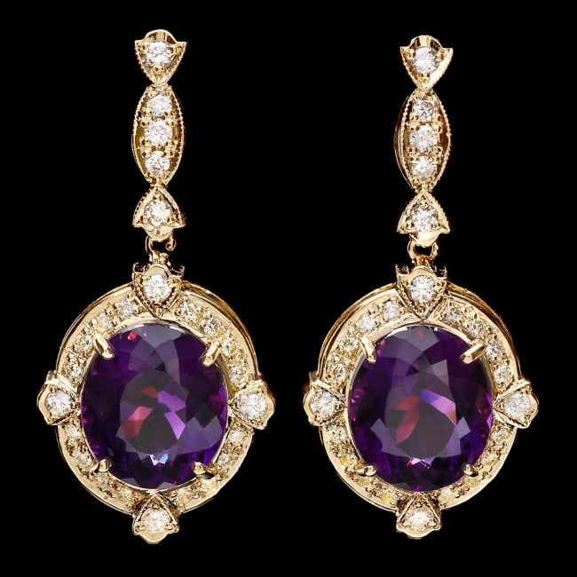 14k Gold 16ct Amethyst 1.45ct Diamond Earrings: Retail: $9,400.00 ****** 14k Gold 16ct Amethyst 1.45ct Diamond Earrings ****** Metal: 14k Solid Yellow Gold / Total Item Weight: 12.5 grams / Country Made: United States / / Main Stone: Amethyst / Col