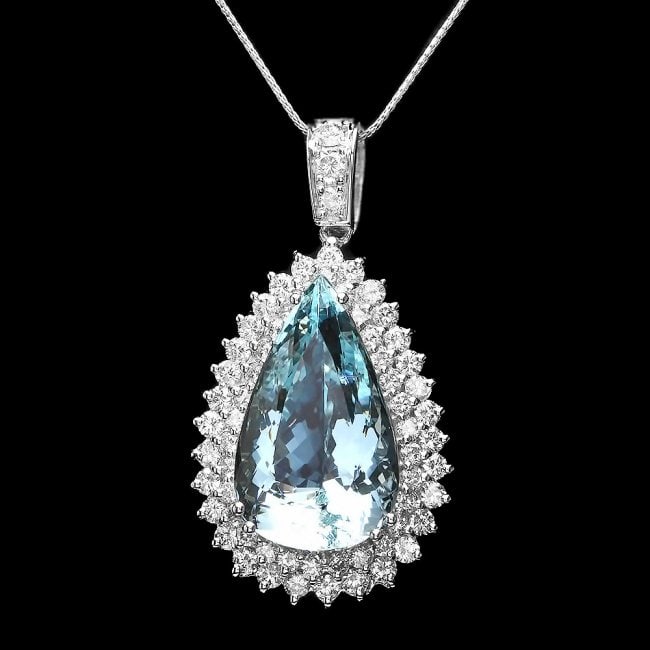 14k Gold 25ct Aquamarine 3.50ct Diamond Pendant: Retail: $32,800.00 ****** 14k Gold 25ct Aquamarine 3.50ct Diamond Pendant ****** Metal: 14k Solid White Gold / Total Item Weight: 17 grams / Country Made: United States / / Main Stone: Aquamarine / Co