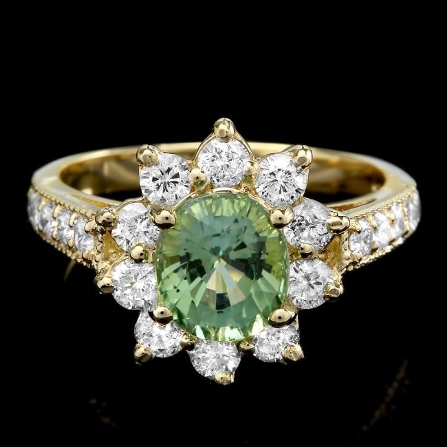 14k Gold 1.74ct Tourmaline 1.10ct Diamond Ring: Retail: $5,700.00 ****** 14k Gold 1.74ct Tourmaline 1.10ct Diamond Ring ****** Metal: 14k Solid Yellow Gold / Size: 6.5 / Total Item Weight: 4.3 grams / Country Made: United States / / Main Stone: Tou