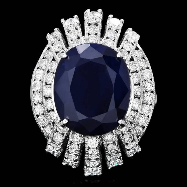 14k Gold 10.50ct Sapphire 1.90ct Diamond Ring: Retail: $9,600.00 ****** 14k Gold 10.50ct Sapphire 1.90ct Diamond Ring ****** Metal: 14k Solid White Gold / Size: 7 / Total Item Weight: 9.5 grams / Country Made: United States / / Main Stone: Sapphir