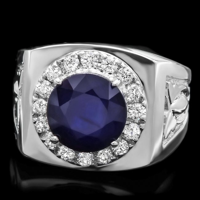 14k Gold 4.00ct Sapphire 0.60ct Diamond Mens Ring: Retail: $6,500.00 ****** 14k Gold 4.00ct Sapphire 0.60ct Diamond Mens Ring ****** Metal: 14k Solid White Gold / Size: 10.25 / Total Item Weight: 8.5 grams / Country Made: United States / / Main Stone: