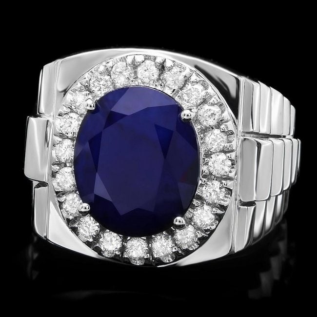 14k Gold 8.00ct Sapphire 0.70ct Diamond Mens Ring: Retail: $8,750.00 ****** 14k Gold 8.00ct Sapphire 0.70ct Diamond Mens Ring ****** Metal: 14k Solid White Gold / Size: 11 / Total Item Weight: 13.5 grams / Country Made: United States / / Main Stone: S