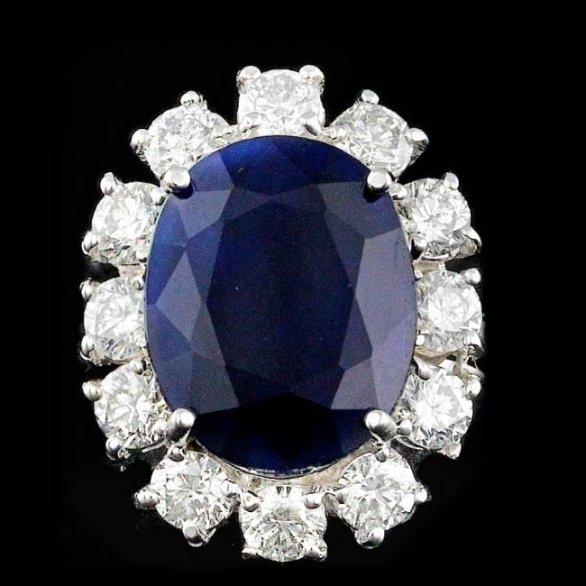 14k Gold 8.50ct Sapphire 2.30ct Diamond Ring: Retail: $14,300.00 ****** 14k Gold 8.50ct Sapphire 2.30ct Diamond Ring ****** Metal: 14k Solid White Gold / Size: 7 / Total Item Weight: 9.0 grams / Country Made: United States / / Main Stone: Sapphir