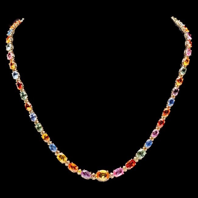 14k Gold 30ct Sapphire 1.5ct Diamond Necklace: Retail: $21,400.00 ****** 14k Gold 30ct Sapphire 1.5ct Diamond Necklace ****** Metal: 14k Solid Yellow Gold / Size: 17 / Total Item Weight: 21.0 grams / Country Made: United States / / Main Stone: Sap