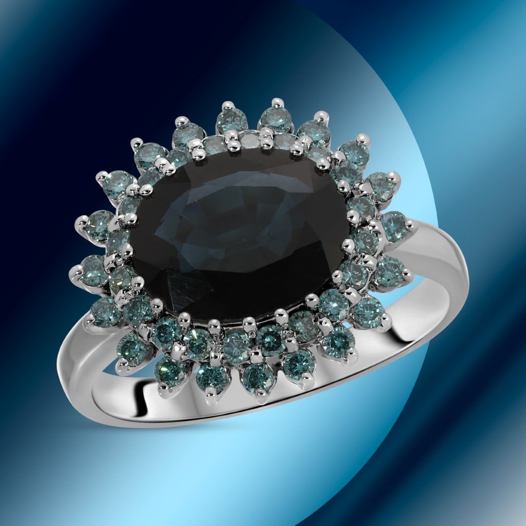 18k Gold 2.46cts Sapphire & 0.50cts Diamond Ring: Retail: $6,200*****18K Gold Sapphire & Diamond Ring*****Metal: 18K White Gold/ Total Wt.:4.5g / Country Made US// Main Stone: Sapphire / Carat Total Wt.: 2.46cts / Treatment: Diffusion/ Color: Dark Bl