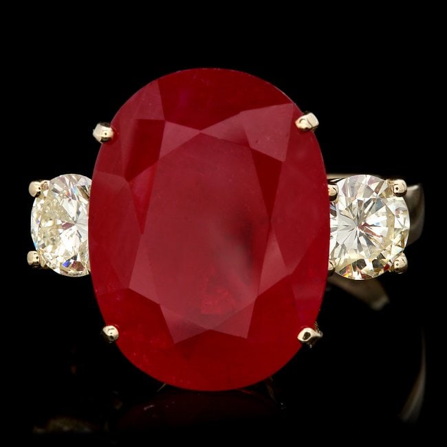 14k Yellow Gold 14.00ct Ruby 1.40ct Diamond Ring: Retail: $9,000.00 ****** 14k Yellow Gold 14.00ct Ruby 1.40ct Diamond Ring ****** Metal: 14k Solid Yellow Gold / Size: 7.25 / Total Item Weight: 10.0 grams / Country Made: United States / / Main Stone: