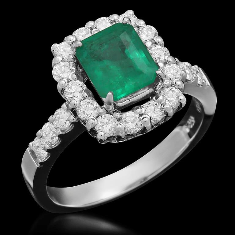 14K Gold 1.26ct Emerald 0.85ct Diamond Ring: Retail: $7,155.00******14K Gold Emerald & Diamond Ring ****** Metal: 14K Solid White Gold / Total Item Weight: 4.7 / Country Made: United States / / Main Stone: Emerald / Color: Green / Carat Total We