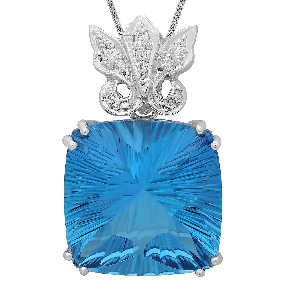 14K Gold 38.91ct Topaz 0.19ct Diamond Pendant: Retail: $9,880.00 ****** 14K Gold 38.91ct Topaz 0.19ct Diamond Pendant ****** Metal: 14K Solid Gold / Total Item Weight: 17.1 grams / Country Made: United States / / Main Stone: Blue Topaz / Color: Bl