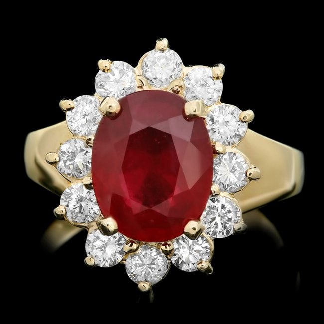 14k Yellow Gold 3.50ct Ruby 1.00ct Diamond Ring: Retail: $5,500.00 ****** 14k Yellow Gold 3.50ct Ruby 1.00ct Diamond Ring ****** Metal: 14k Solid Yellow Gold / Size: 7 / Total Item Weight: 5.0 grams / Country Made: United States / / Main Stone: Ruby