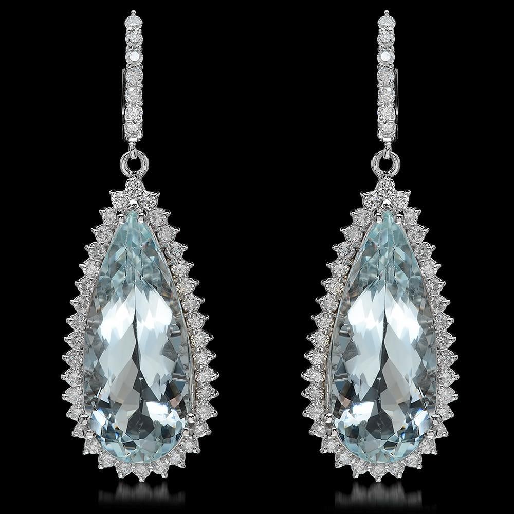 14K Gold 28.67ct Aquamarine 2.41ct Diamond Earrings (1 of 3)