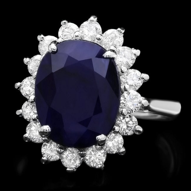 14k Gold 5.52ct Sapphire 0.90ct Diamond Ring: Retail: $7,800.00 ****** 14k Gold 5.52ct Sapphire 0.90ct Diamond Ring ****** Metal: 14k Solid White Gold / Size: 7.25 / Total Item Weight: 5.7 grams / Country Made: United States / / Main Stone: Sapph