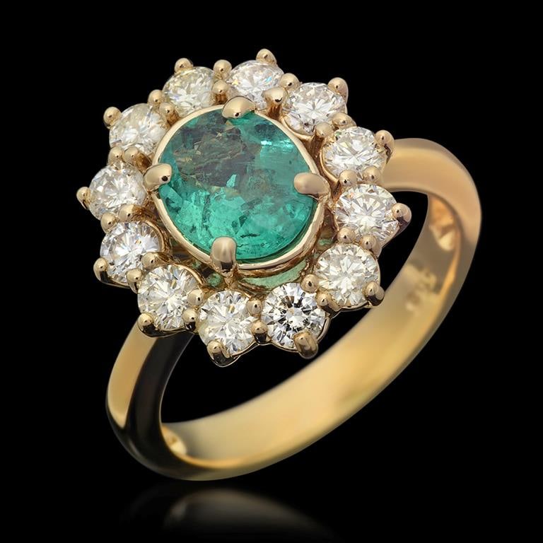 14K Gold 1.04ct Emerald 1.25ct Diamond Ring (1 of 4)