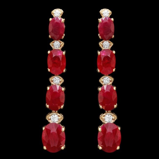 14k Gold 9.00ct Ruby 0.25ct Diamond Earrings: Retail: $6,500.00 ****** 14k Gold 9.00ct Ruby 0.25ct Diamond Earrings ****** Metal: 14k Solid Yellow Gold / Total Item Weight: 5.5 grams / Country Made: United States / / Main Stone: Ruby / Color: