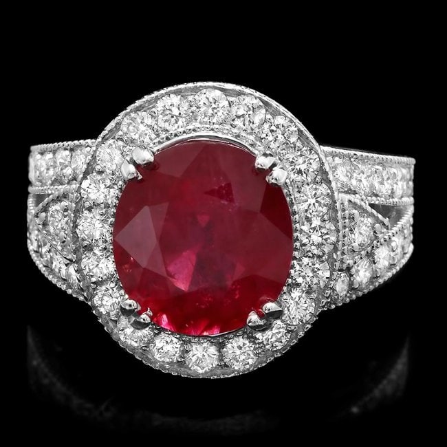 14k White Gold 6.00ct Ruby 1.60ct Diamond Ring: Retail: $8,700.00 ****** 14k White Gold 6.00ct Ruby 1.60ct Diamond Ring ****** Metal: 14k Solid White Gold / Total Item Weight: 8.5 grams / Country Made: United States / / Main Stone: Ruby / Color: Re