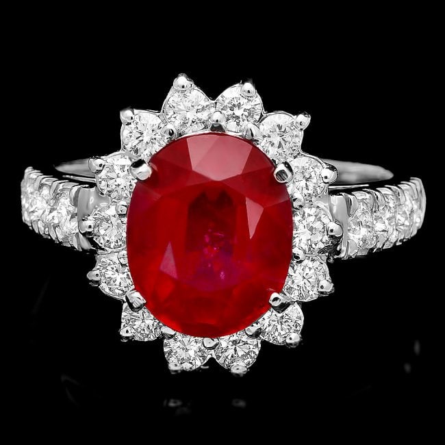 14k White Gold 4.00ct Ruby 1.00ct Diamond Ring: Retail: $6,800.00 ****** 14k White Gold 4.00ct Ruby 1.00ct Diamond Ring ****** Metal: 14k Solid White Gold / Size: 7.25 / Total Item Weight: 5.5 grams / Country Made: United States / / Main Stone: Rub