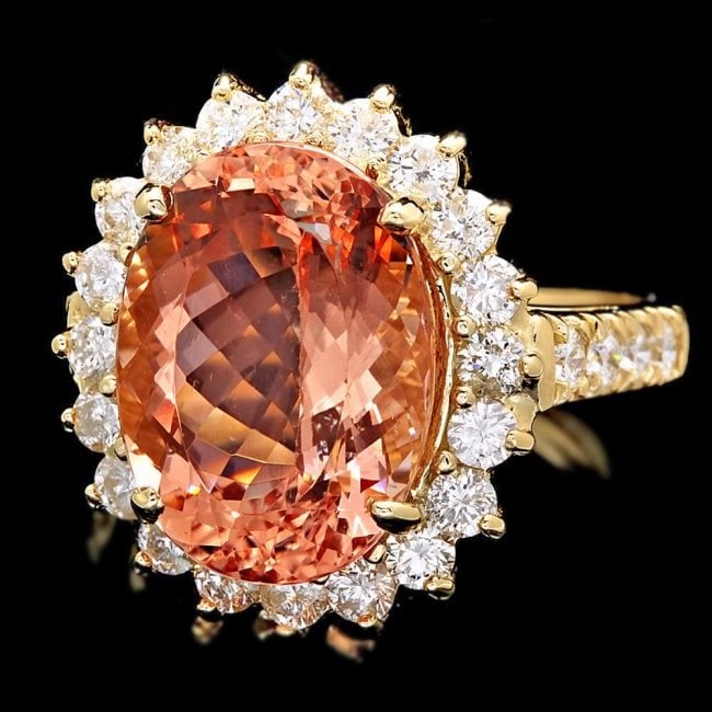 14k Gold 8.00ct Morganite 1.50ct Diamond Ring: Retail: $11,700.00 ****** 14k Gold 8.00ct Morganite 1.50ct Diamond Ring ****** Metal: 14k Solid Yellow Gold / Size: 7 / Total Item Weight: 7.5 grams / Country Made: USA / / Main Stone: Morganite / Col
