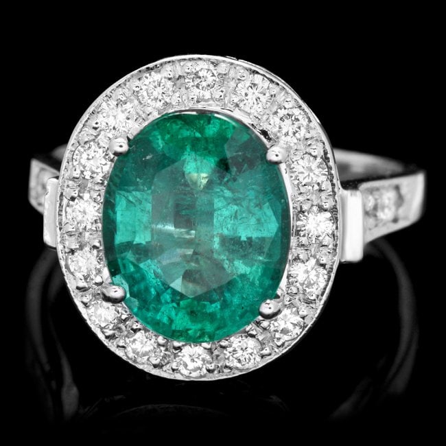 14k White Gold 3.50ct Emerald 0.70ct Diamond Ring (1 of 6)