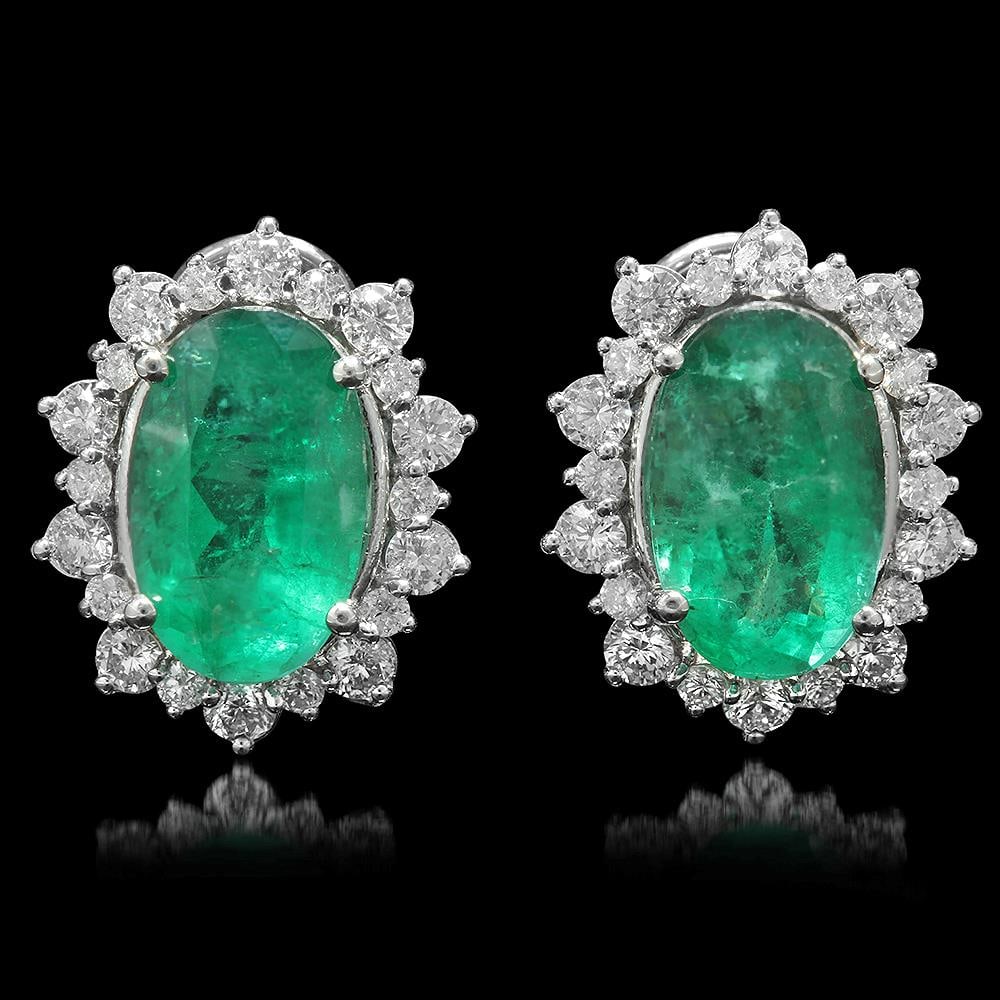 18K Gold 13.64ct Emerald 3.26ct Diamond Earrings: Retail: $51,372.00 ****** 18K Gold 13.64ct Emerald 3.26ct Diamond Earrings ****** Metal: 18K Solid Gold / Total Item Weight: 13.8 grams / Country Made: United States / / Main Stone: Emerald / Color: G