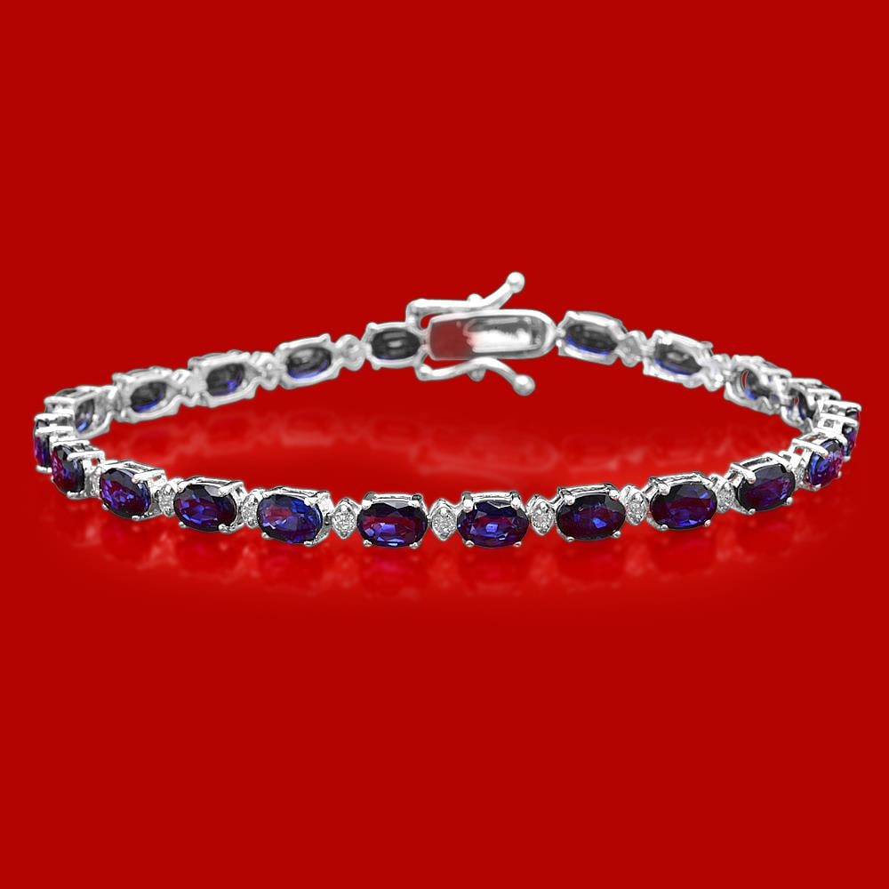 14k Gold 12.37ct Sapphire 0.50ct Diamond Bracelet: Retail: $7,000.00 ****** 14k Gold 12.37ct Sapphire 0.50ct Diamond Bracelet ****** Metal: 14k Solid White Gold / Size: 7 / Total Item Weight: 9.1 grams / Country Made: United States / / Main Stone: Sap