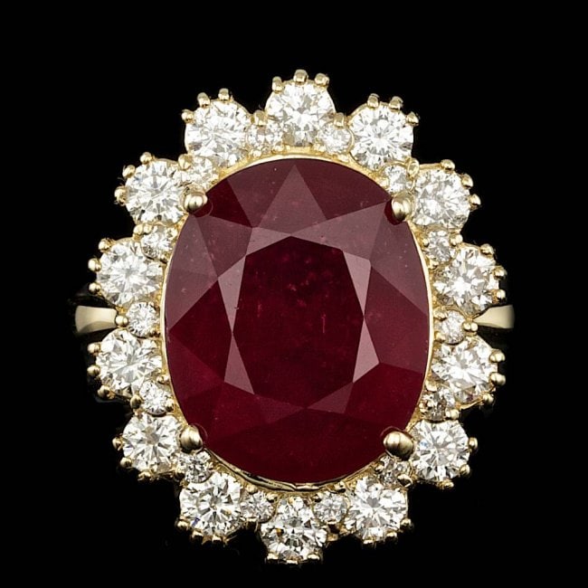 14k Yellow Gold 11.00ct Ruby 1.40ct Diamond Ring: Retail: $13,700.00 ****** 14k Yellow Gold 11.00ct Ruby 1.40ct Diamond Ring ****** Metal: 14k Solid Yellow Gold / Size: 6.5 / Total Item Weight: 8.0 grams / Country Made: United States / / Main Stone:
