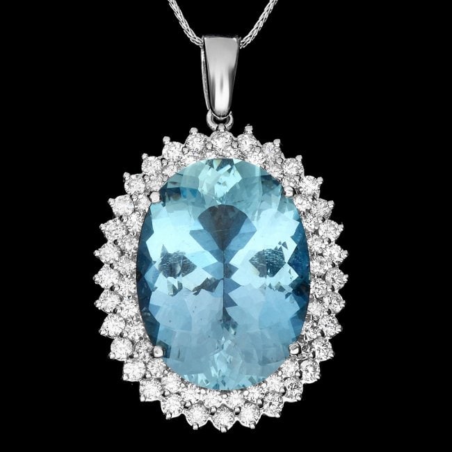 14k Gold 20ct Aquamarine 2.2ct Diamond Pendant: Retail: $38,900.00 ****** 14k Gold 20ct Aquamarine 2.2ct Diamond Pendant ****** Metal: 14k Solid White Gold / Size: 16 / Total Item Weight: 12.5 grams / Country Made: United States / / Main Stone: Aqu