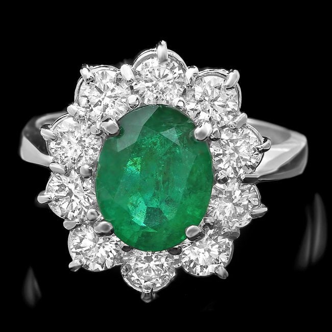 14k White Gold 2.30ct Emerald 1.70ct Diamond Ring (1 of 4)