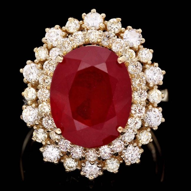 14k Yellow Gold 7.70ct Ruby 1.50ct Diamond Ring: Retail: $9,850.00 ****** 14k Yellow Gold 7.70ct Ruby 1.50ct Diamond Ring ****** Metal: 14k Solid Yellow Gold / Size: 7 / Total Item Weight: 7.0 grams / Country Made: United States / / Main Stone: Ruby