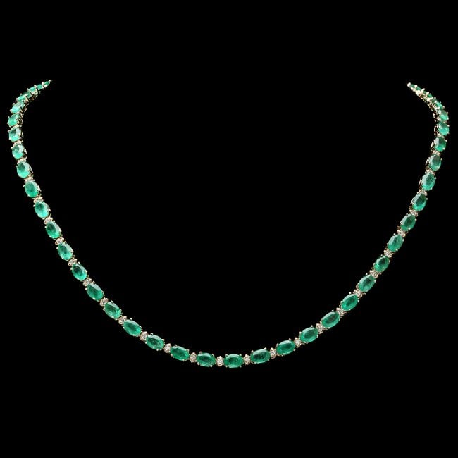 14k Gold 18.00ct Emerald 1.00ct Diamond Necklace: Retail: $17,500.00 ****** 14k Gold 18.00ct Emerald 1.00ct Diamond Necklace ****** Metal: 14k Solid Yellow Gold / Size: 17.25 / Total Item Weight: 17.50 grams / Country Made: United States / / Main