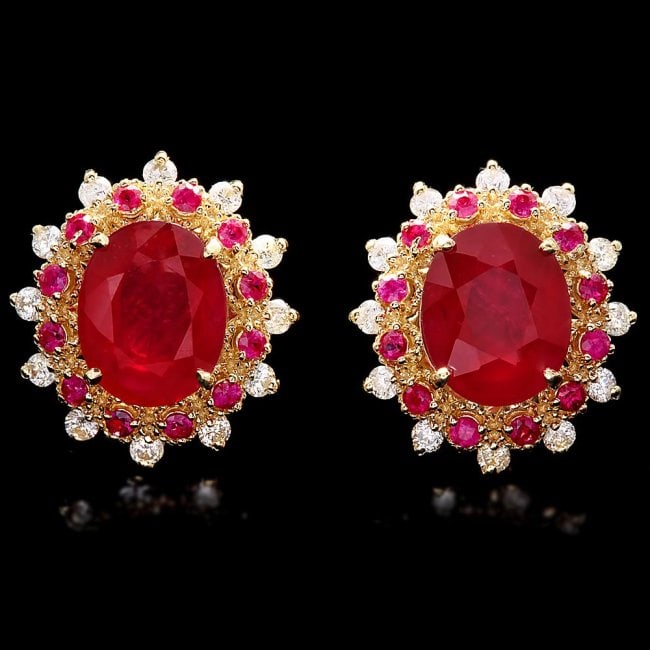 14k Gold 8.6ct Ruby 0.70ct Diamond Earrings: Retail: $6,400.00 ****** 14k Gold 8.6ct Ruby 0.70ct Diamond Earrings ****** Metal: 14k Solid Yellow Gold / Total Item Weight: 5.5 grams / Country Made: United States / / Main Stone: Ruby / Color: