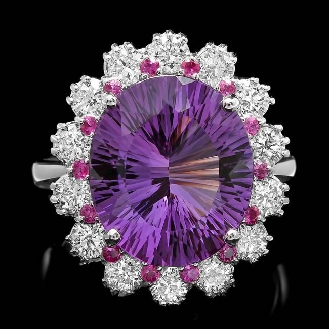 14k Gold 6.50ct Amethyst 1.30ct Diamond Ring: Retail: $7,300.00 ****** 14k Gold 6.50ct Amethyst 1.30ct Diamond Ring ****** Metal: 14k Solid White Gold / Size: 7.5 / Total Item Weight: 7.00 grams / Country Made: United States / / Main Stone: