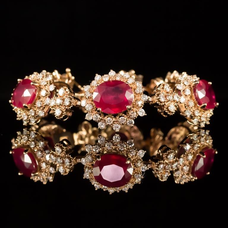 14K Gold 26.24ct Ruby 6.81ct Diamond Bracelet: Retail: $28,422.00 ****** 14K Gold Ruby & Diamond Bracelet ****** Metal: 14k Solid Rose Gold / Total Item Weight: 20.5 grams / Country Made: United States / / Main Stone: Ruby / Color: Red / Carat Tot