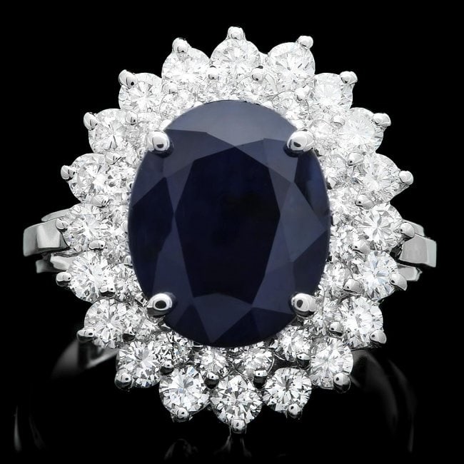 14k Gold 4.00ct Sapphire 1.65ct Diamond Ring: Retail: $11,670.00 ****** 14k Gold 4.00ct Sapphire 1.65ct Diamond Ring ****** Metal: 14k Solid White Gold / Size: 7 / Total Item Weight: 6.5 grams / Country Made: United States / / Main Stone: