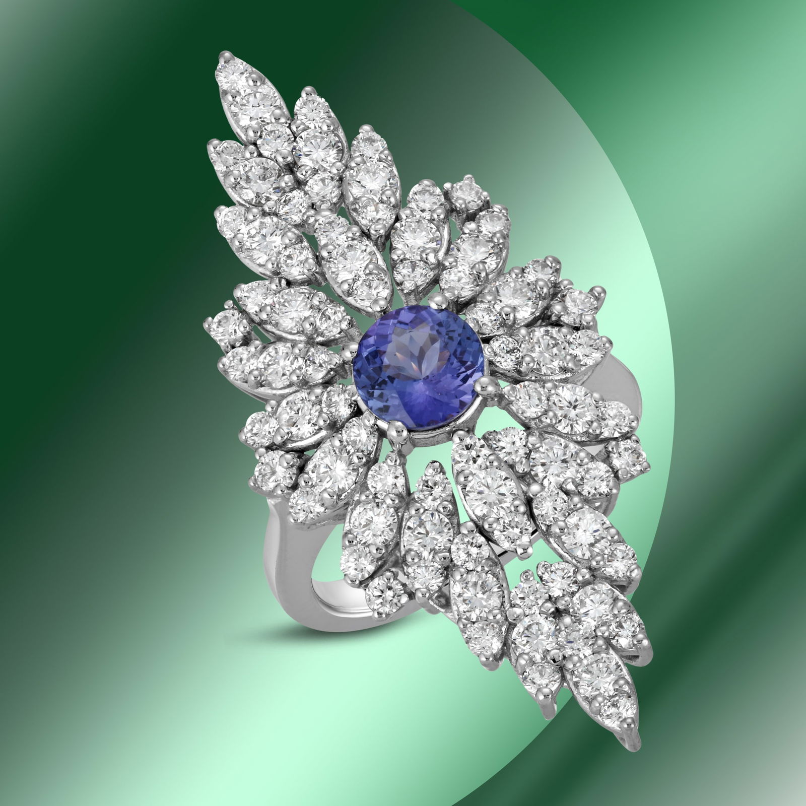 14K Gold 1.40cts Tanzanite & 2.74cts Diamond Ring (1 of 4)