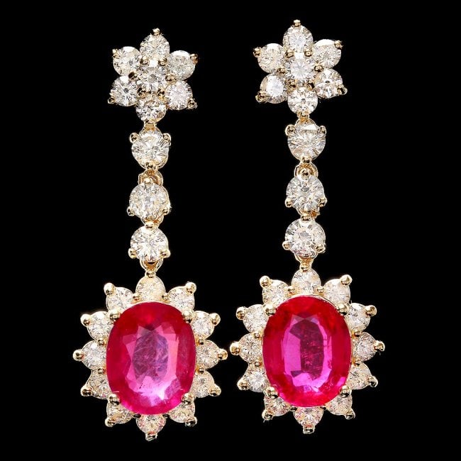 14k Gold 6.00ct Ruby 3.0ct Diamond Earrings: Retail: $19,820.00 ****** 14k Gold 6.00ct Ruby 3.0ct Diamond Earrings ****** Metal: 14k Solid Yellow Gold / Total Item Weight: 7.0 grams / Country Made: United States / / Main Stone: Ruby / Color: Pin