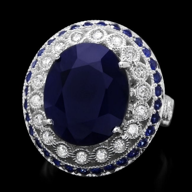 14k Gold 11.2ct Sapphire 0.60ct Diamond Ring (1 of 4)