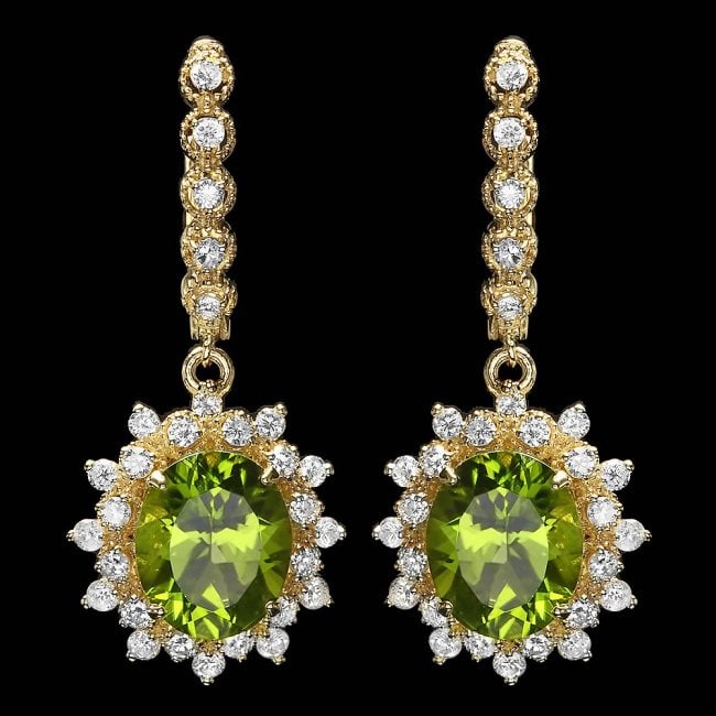14k Gold 7.70ct Peridot 1.50ct Diamond Earrings (1 of 3)
